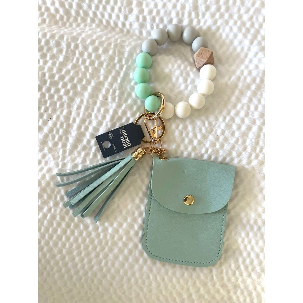 NWT Women's Car Key Ring Bracelet Blue Beaded Keychain Wallet Bag Charm - Picture 7 of 7